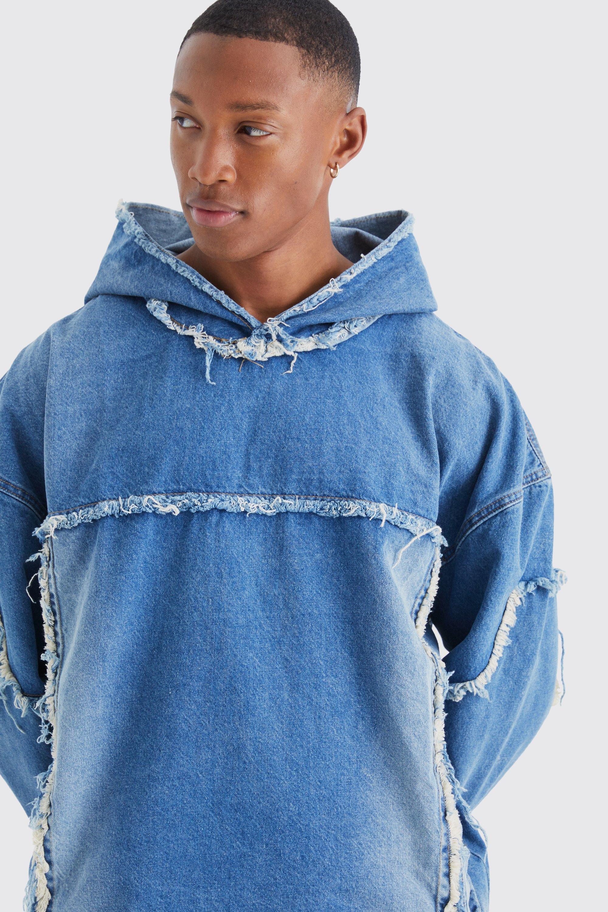 Oversized jean sale jacket with hoodie